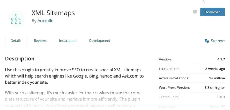 Información del plugin XML Sitemaps