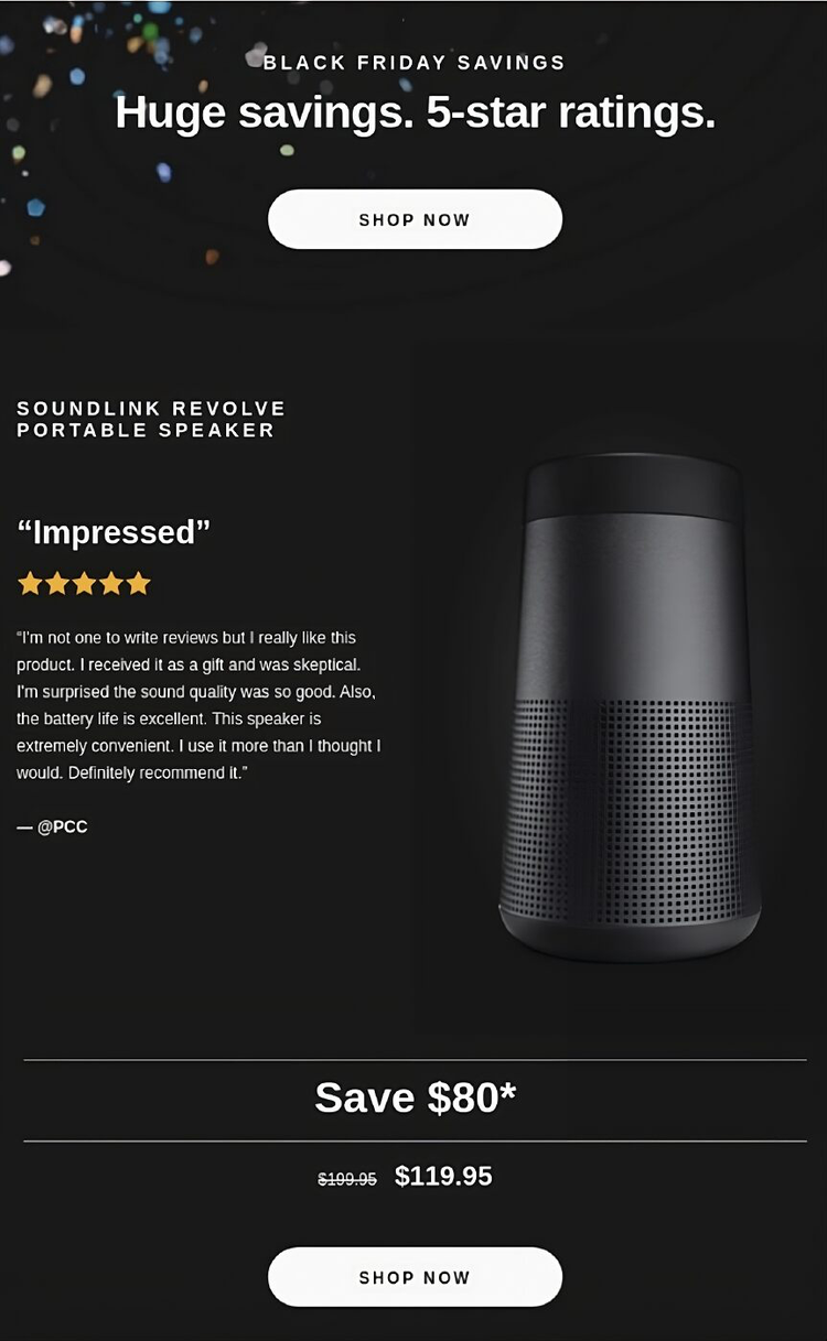 Correo electrónico de Black Friday de Bose