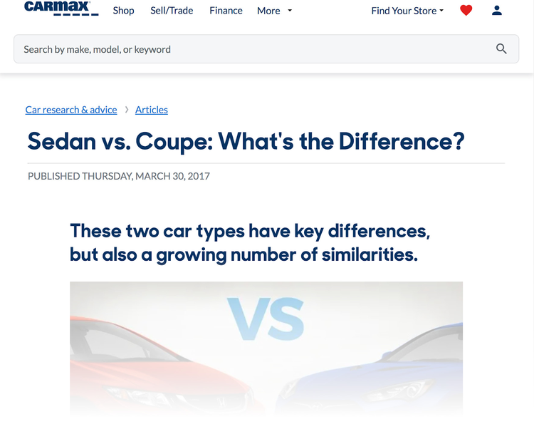 captura de pantalla del artículo: "Berlina vs. Coupé: ¿Cuál es la diferencia?"