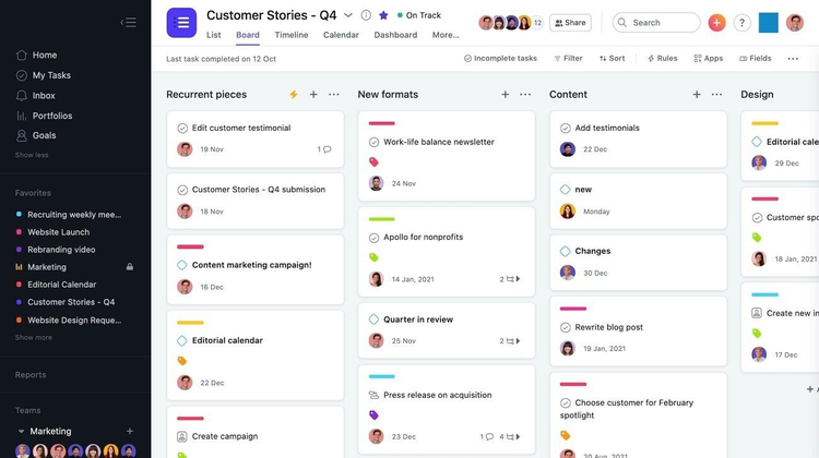 Herramienta Asana para gestión de proyectos y seguimiento de tareas