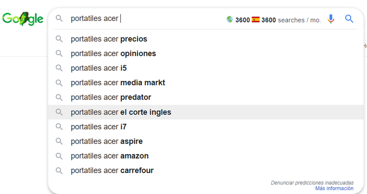 Qué es un keyword research - Sugerencias de Google