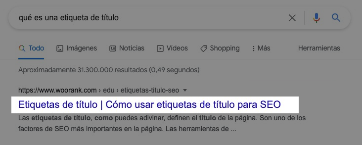 Resultado Google: 'qué es etiqueta de título' - tutorial SEO
