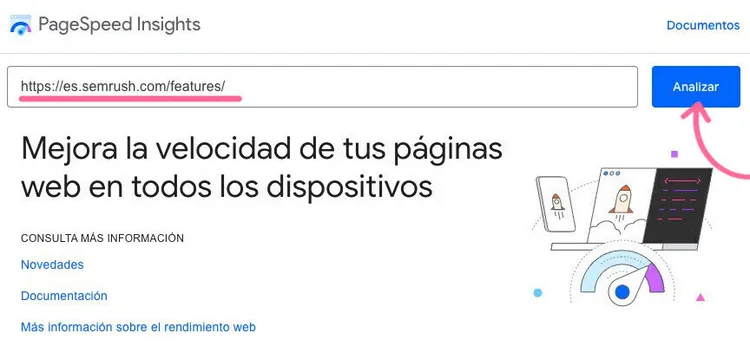 Analizar una URL en PageSpeed Insights