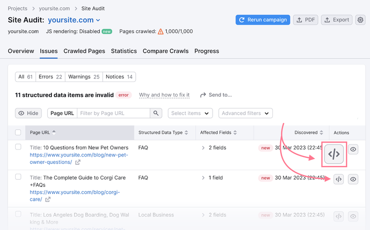 Prueba de resultados enriquecidos de Semrush