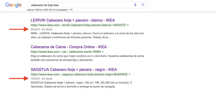 Datos estructurados - Cabeceros de forja ikea