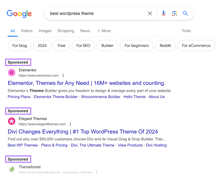Resultados de búsqueda patrocinados en Google
