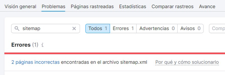 los errores del sitemap