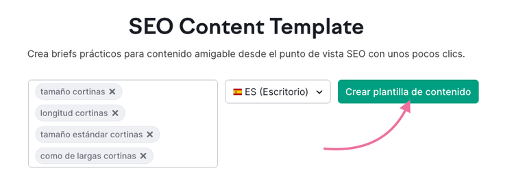 Crea una plantilla de contenido en SEO Content Template de Semruhs