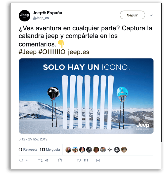 Presencia visual en redes sociales - Ejemplo Jeep