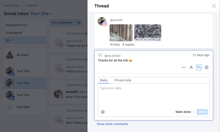 Envía respuestas directamente desde Social Inbox