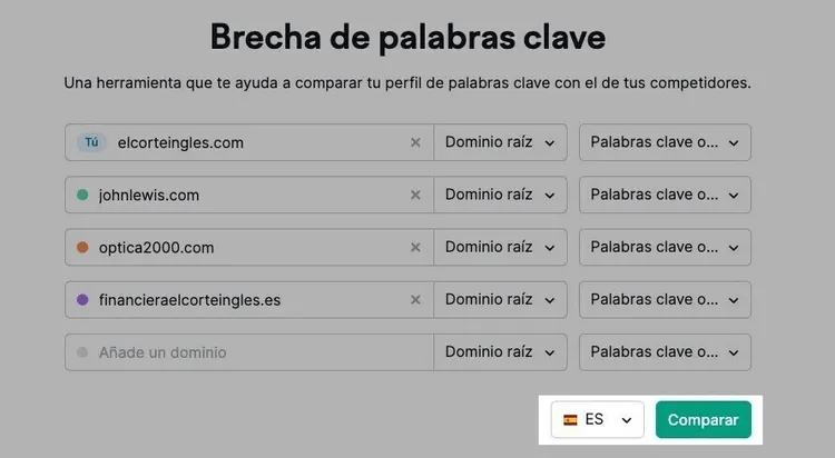 Comparar dominios en Semrush