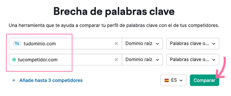 Página principal de Brecha de palabras clave