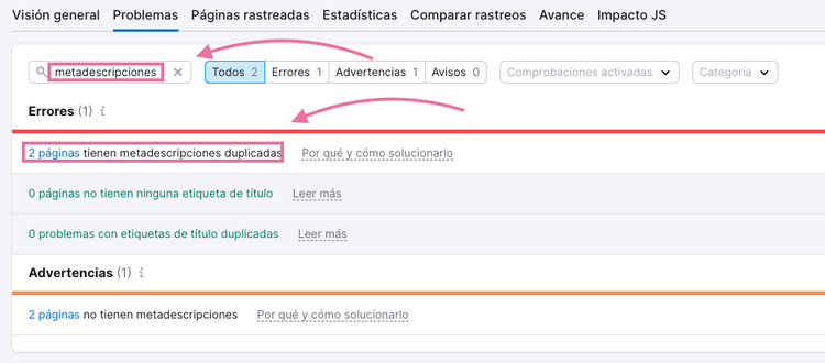 “meta descripción duplicada”