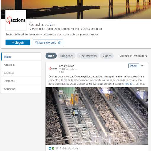 Páginas de empresa en LinkedIn - Ejemplo Acciona