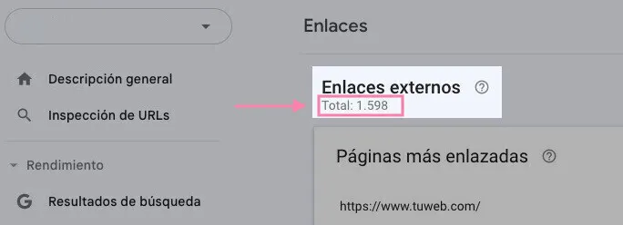 Número total de enlaces externos en GSC
