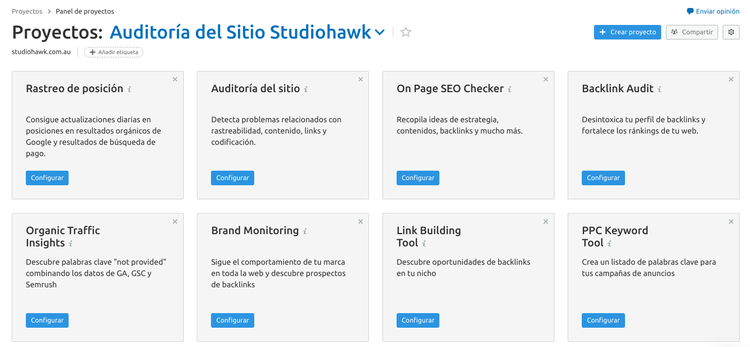 Dashboard Semrush Proyectos herramientas auditoría posición Site Audit Checker