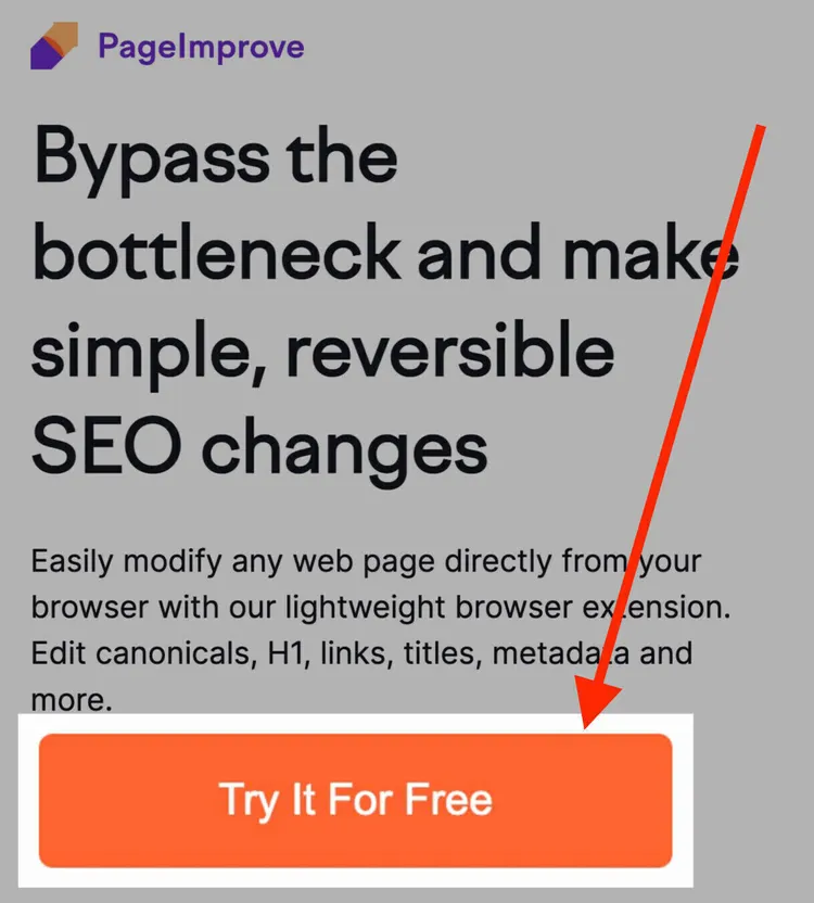 Página de extensión PageImprove para cambios SEO rápidos directamente desde el navegador