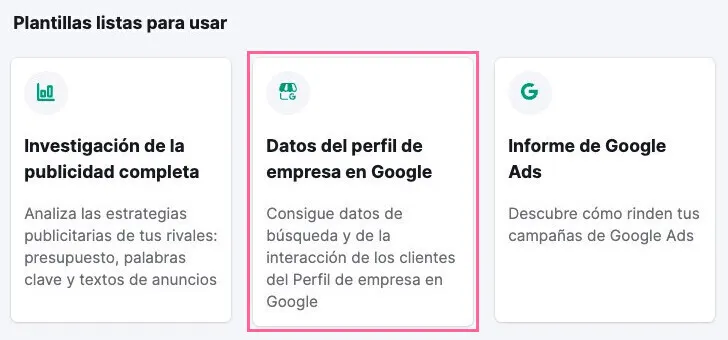 Informe de datos del perfil de empresa en Google