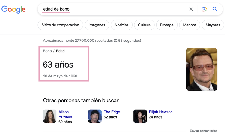Ejemplo de una SERP para una pregunta directa