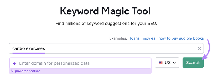 "ejercicios cardiovasculares" introducido en Keyword Magic Tool