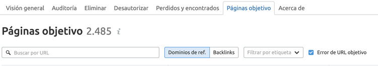 Lista de páginas objetivo en auditoría de backlinks