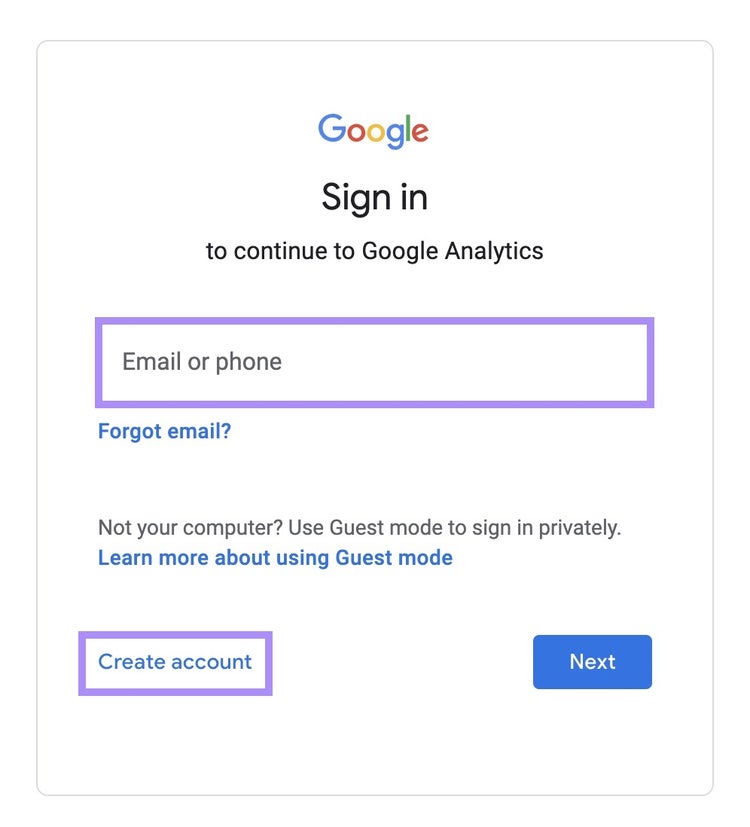 Página de inicio de sesión de Google