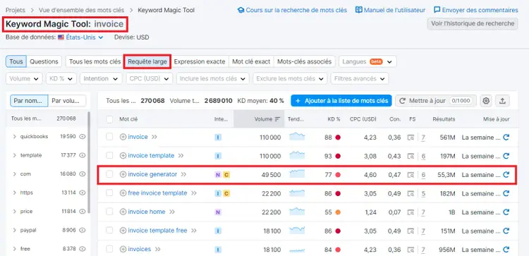 Keyword Magic Tool - invoice