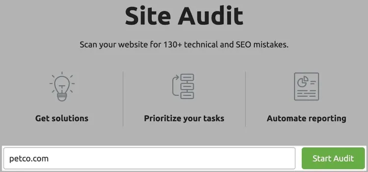 Page principale de l’Audit de site