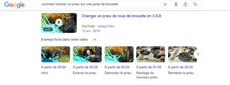 extrait optimisé de vidéo pour "comment monter un pneu sur une jante de brouette" avec un sommaire