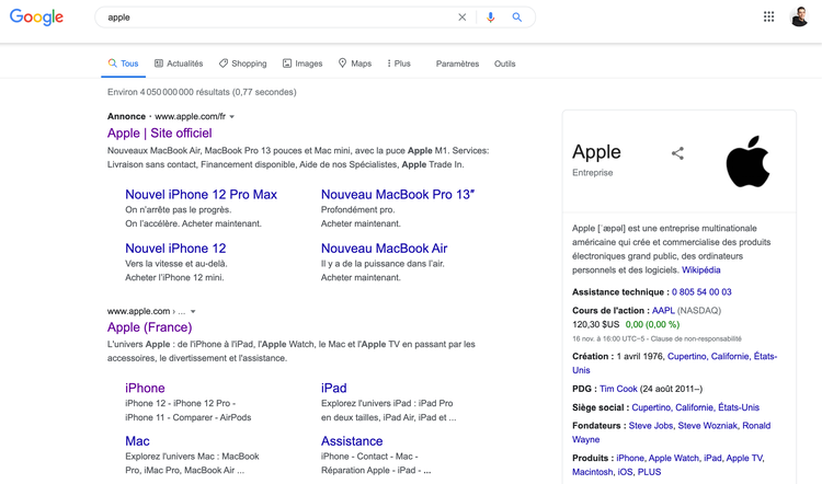 apple knowledge panel