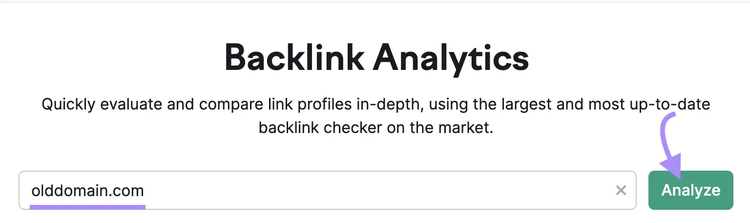 ancien domaine saisi dans l'outil Analyse de backlinks