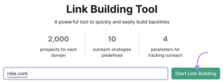 recherche "nike.com" dans l'outil de construction de liens