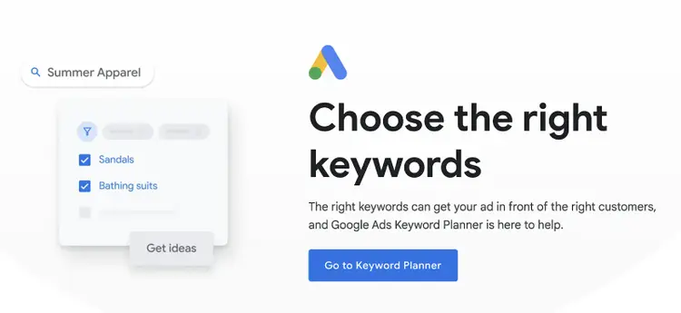 Page d'accueil de Google Keyword Planner