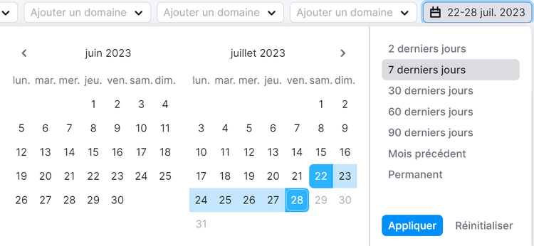 Sélection d'une durée dans Suivi de position