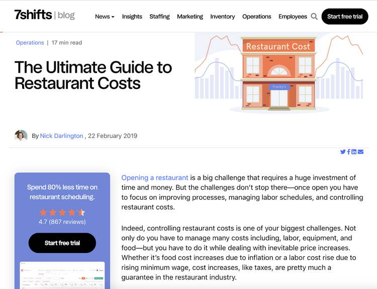 Page pilier pour « Le guide ultime des coûts de restauration »