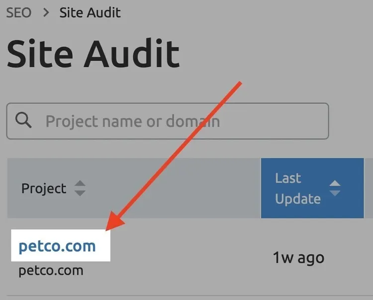 Choix d’un projet dans audit de site