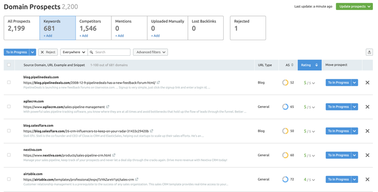 Capture d’écran de l’outil de création de liens Semrush