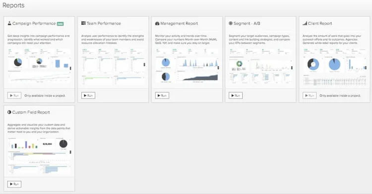 une page présentant les rapports détaillés de Pitchbox