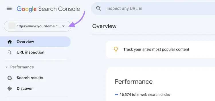 sélectionnez une propriété dans la console de recherche Google