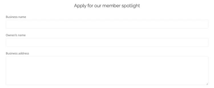 Le formulaire de présentation des entreprises locales demande des informations générales sur l'entreprise, ainsi que des précisions sur sa clientèle et ses raisons de l'être.