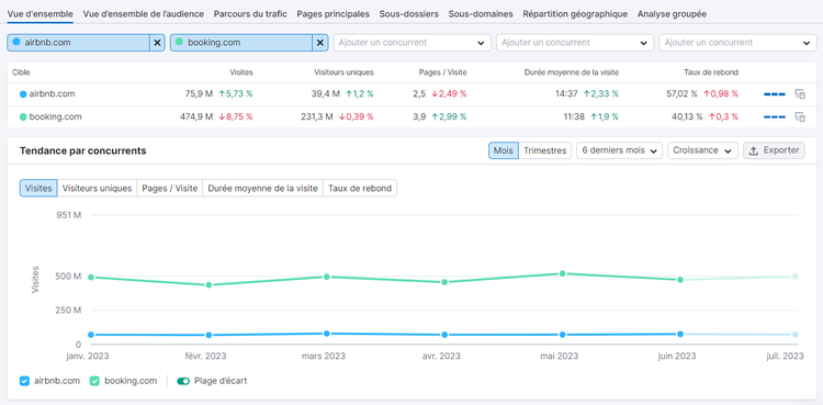 Traffic Analytics de Semrush, onglet Vue d'ensemble