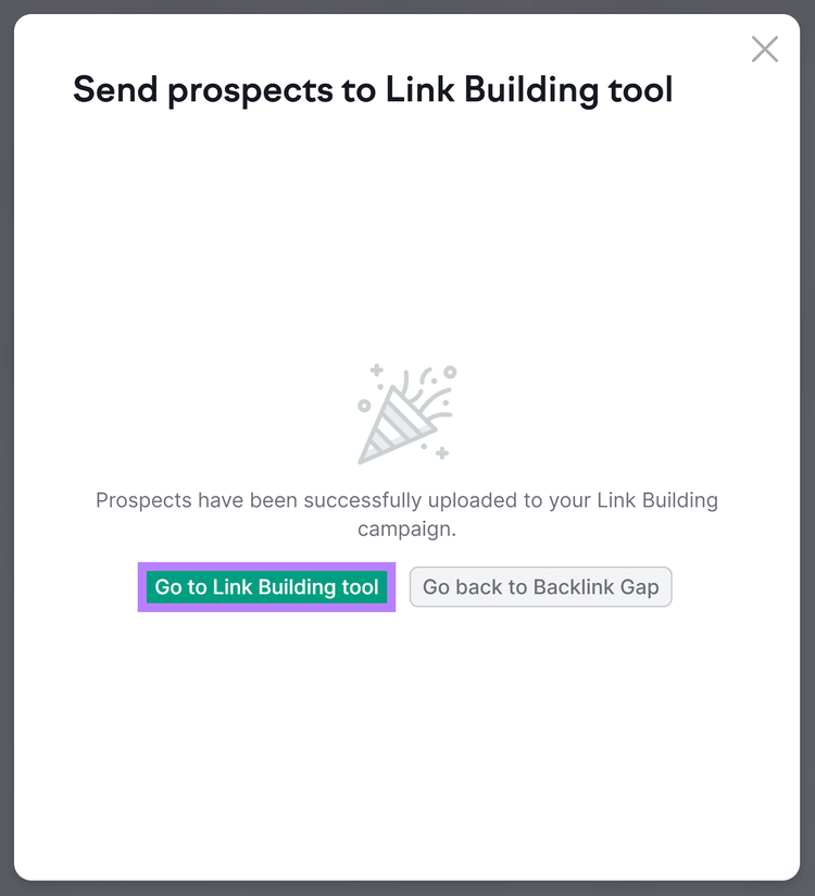 Accédez au bouton « Outil de création de liens » mis en évidence dans l'outil Semrush Backlink Gap.