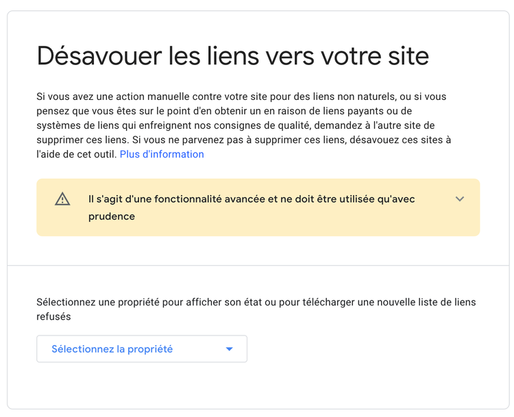 Consignes désavouer liens Google Search Console