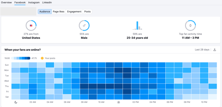 Onglet audience Facebook dans l'outil d'analyse sociale