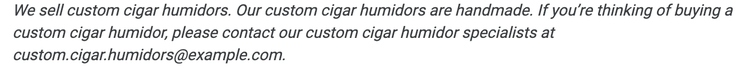 Texte description humidificateurs cigares personnalisés contact email