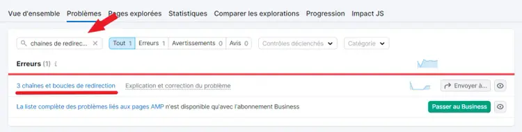 Chaînes et boucles de redirection dans Audit de site
