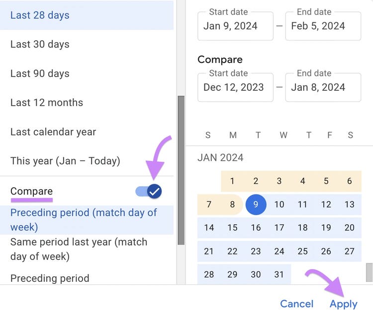 Personnalise la fenêtre des dates