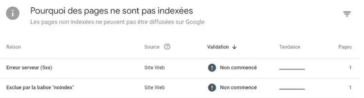 Google Search Console "pourquoi des pages ne sont pas indexées"