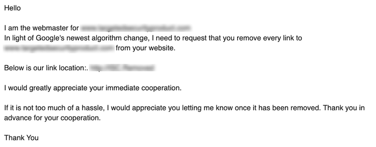 Email webmaster demande suppression liens algorithme