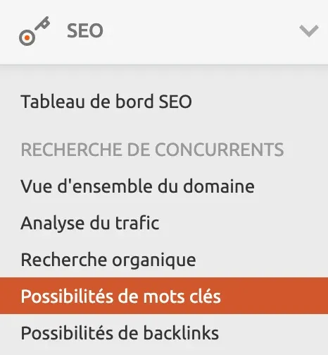boîte à outils SEO semrush